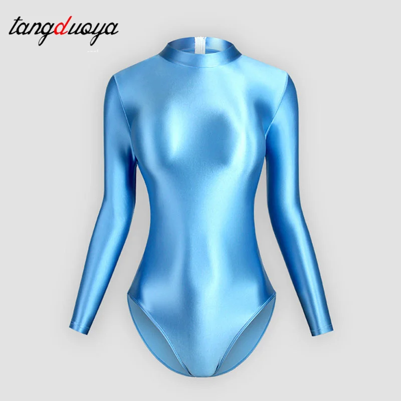 Women's Dance Leotard Stand Neck Long Sleeve Gymnastics Leotards for Adults Dancewear Bodysuits Teams Stage Tops