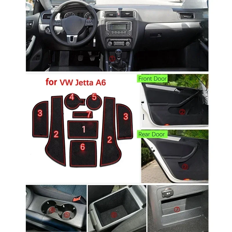 Protector Mats for Volkswagen VW Jetta A6 MK6 Accessories 2012~2018 Cup Cushion Holder Console Liners Dust Mat Pads Car Interior