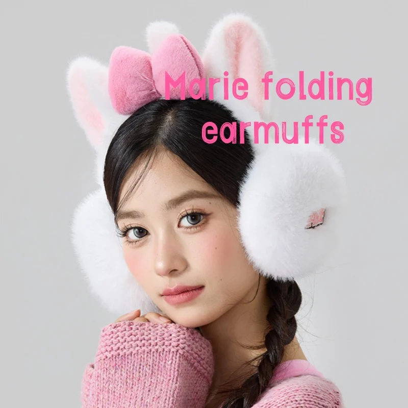 

Cartoon Marie Plush Earmuffs Winter Warm and Cold-proof Folding Earmuffs with Bow Design Plush Earmuffs Christmas Gift for Girls