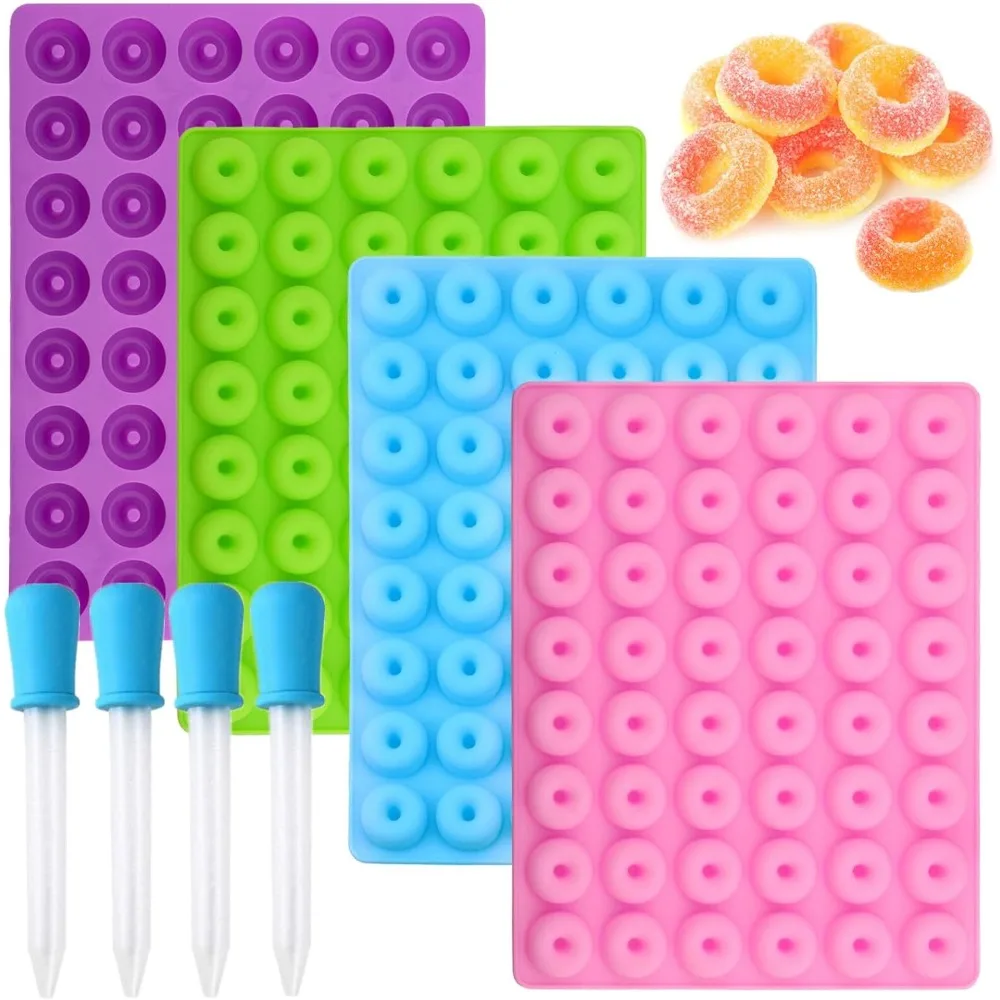 Molde de Silicona Redondo para Gomitas en Forma de Donut – 192 Mini Cavidades para Dulces, Chocolate, Cereales y Más