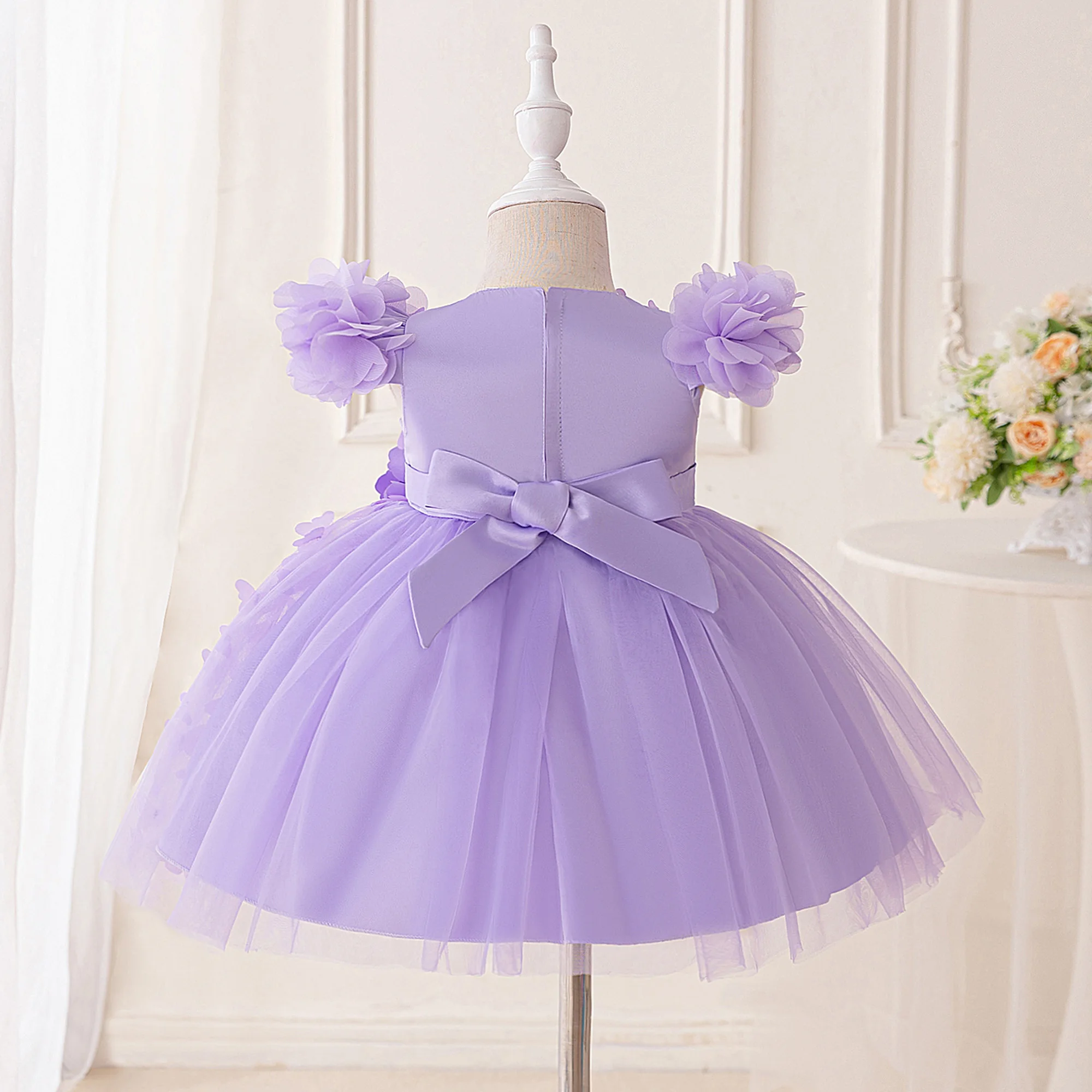 Elegant Butterfly Party Baby Girl Dress Toddler 1st Birthday Bridesmaids Wedding Prom Dresses Kids Tulle Flower Baptism Costumes