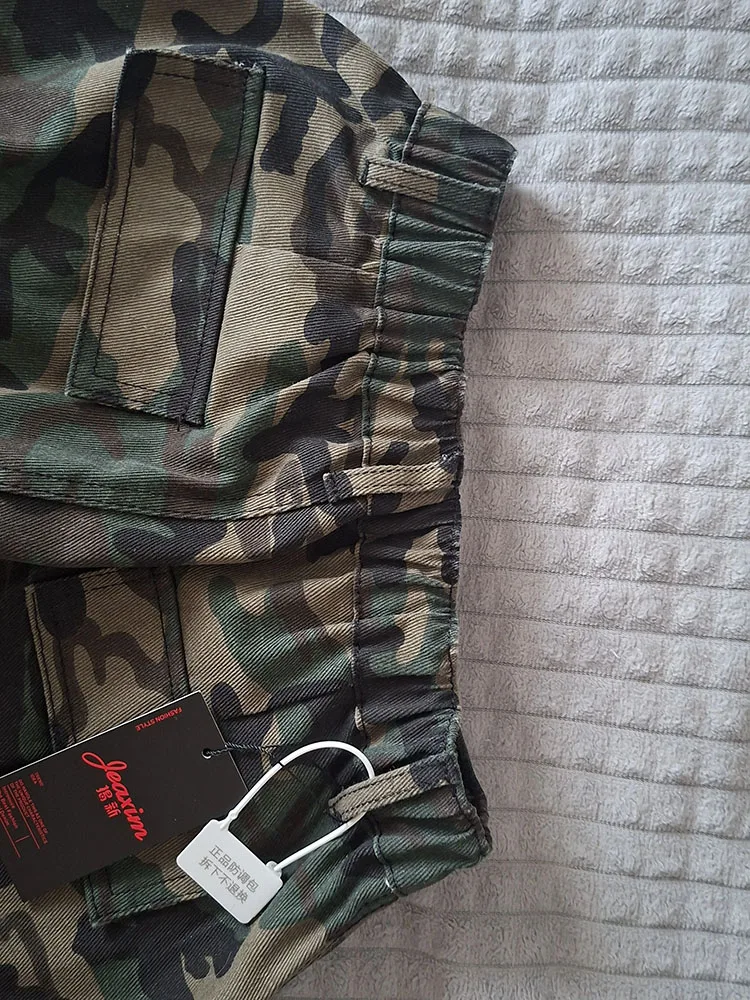Calças Capri Baggy Femininas de Moda Retrô, Jeans de Cintura Alta, Calças de Denim Finas, Calças Camufladas de Perna Reta para Meninas