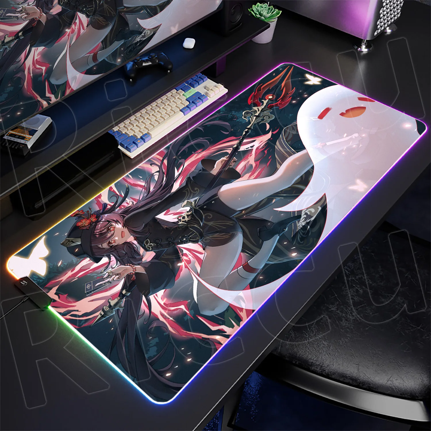 

Large Computer LED Lumines Desk Mats Genshin Impact Hu Tao Anime RGB Backlight Mouse Pad Gamer Speed Keyboard Gaming Accessories