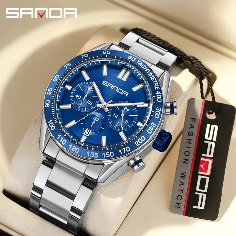 

SANDA 5501 Men's Round Quartz Watch Luxury Fashion Business Waterproof Date with Stainless Steel Strap Men’s Wristwatches