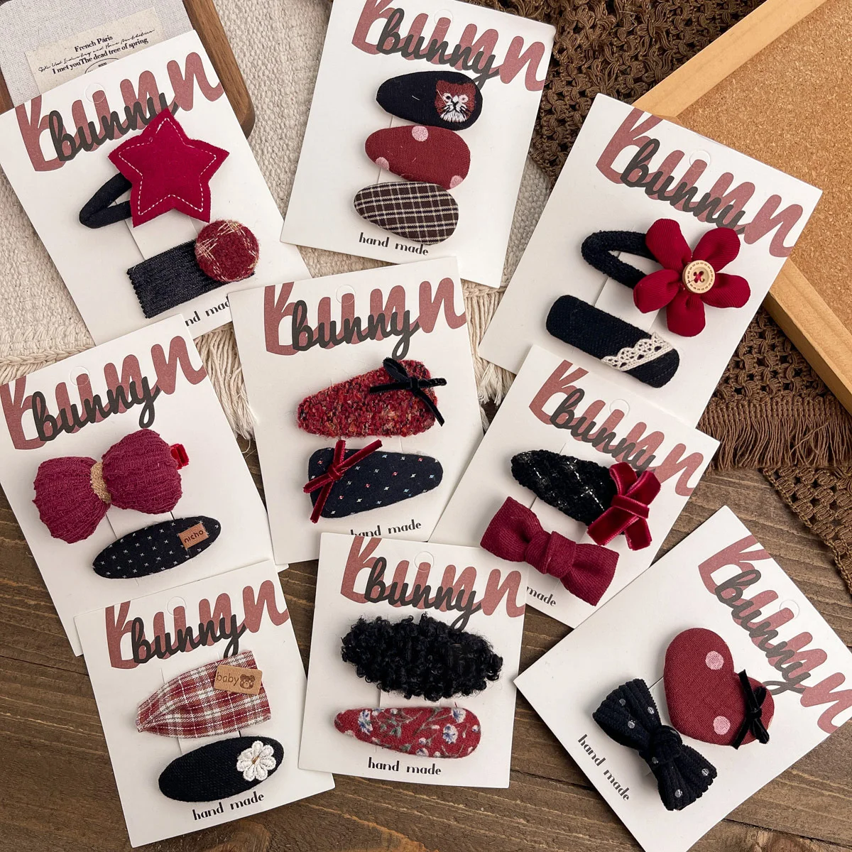 

Red Baby Girls Hair Accessories Christmas Party Hairpin Autumn Winter Fabric Bow Flower Hair Clips Korean Sweet Bangs Clip