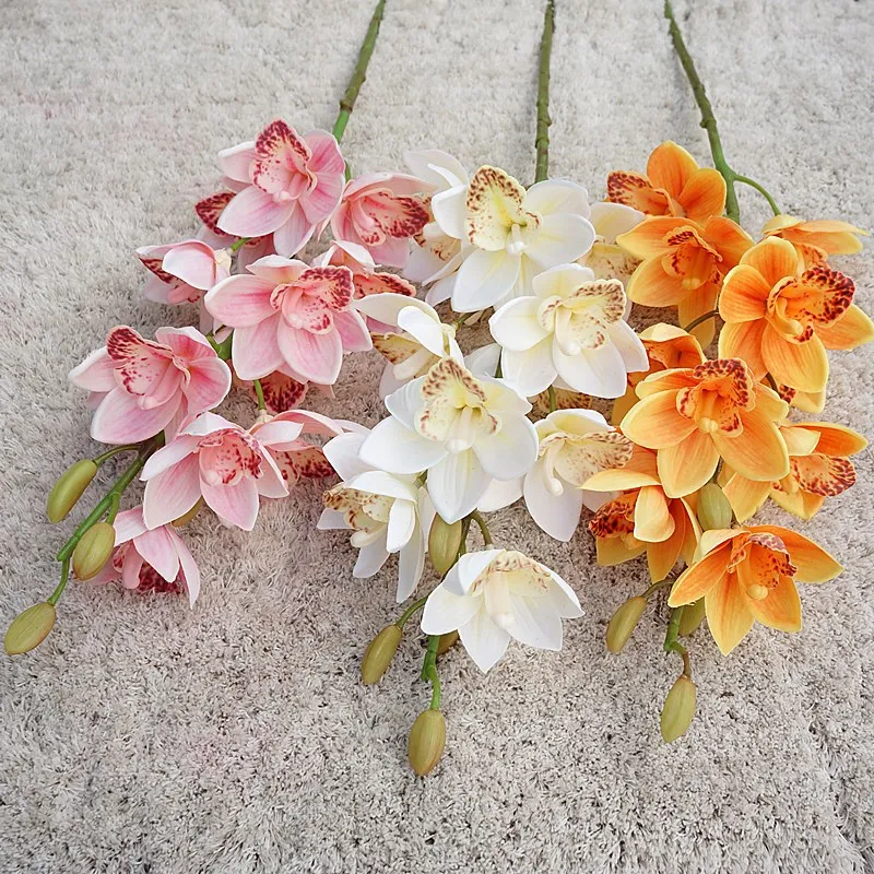 Luxurious Large Cymbidium branch Real touch 3D printing orchid Artificial Flowers living room decoration flores artificiales view 2