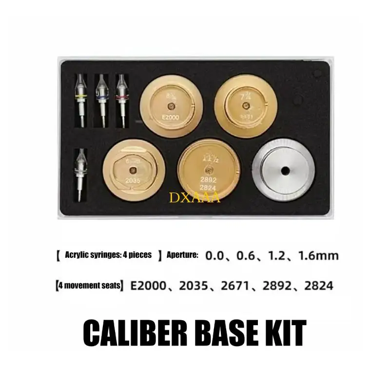 DXAA Hand Installation Repair Set for Watches, 9 Piece with Clear Press Heads, Multiple Support Holders, Metal Base and Carry