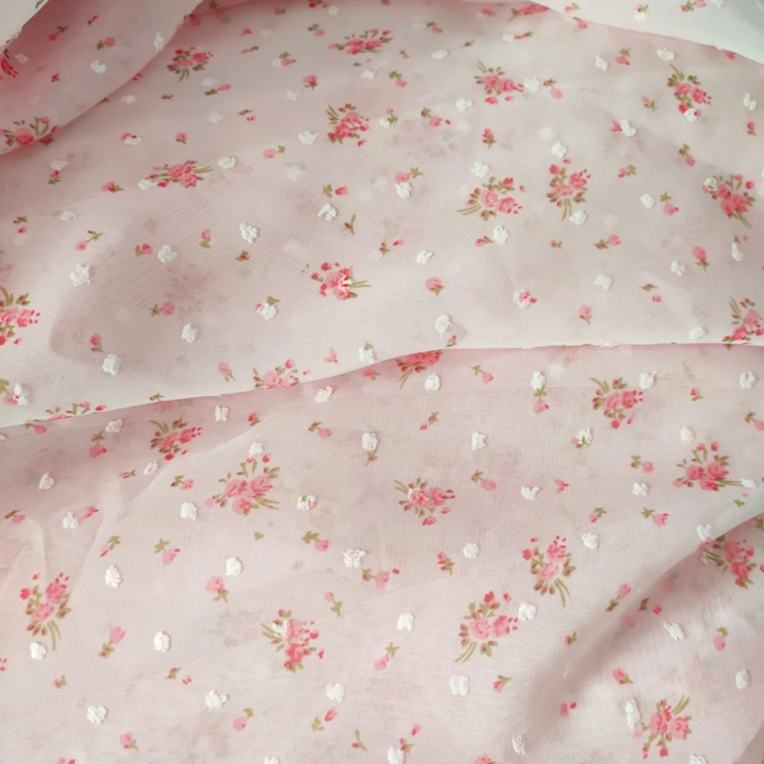 0.5 meter , 3 color Floral Chiffon Fabric | Delicate Rose Print | Ideal for Dresses, Home Decor, and Crafting Projects