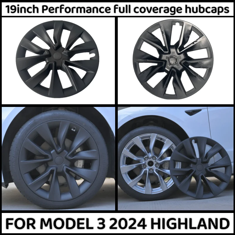 4PCS HubCap Car for Tesla Model 3 2024 Highland 19 Inch Performance Wheel Cap Wheel Parts Full Rim Cover Accessories Wheel Cover