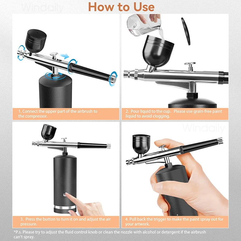 Airbrush-Nagel mit Kompressor, tragbare Luftbürste mit Kompressor für Nägel, Kunst, Kuchen, Malerei, Handwerk, Airbrush, Nagelkunst-Kompressor