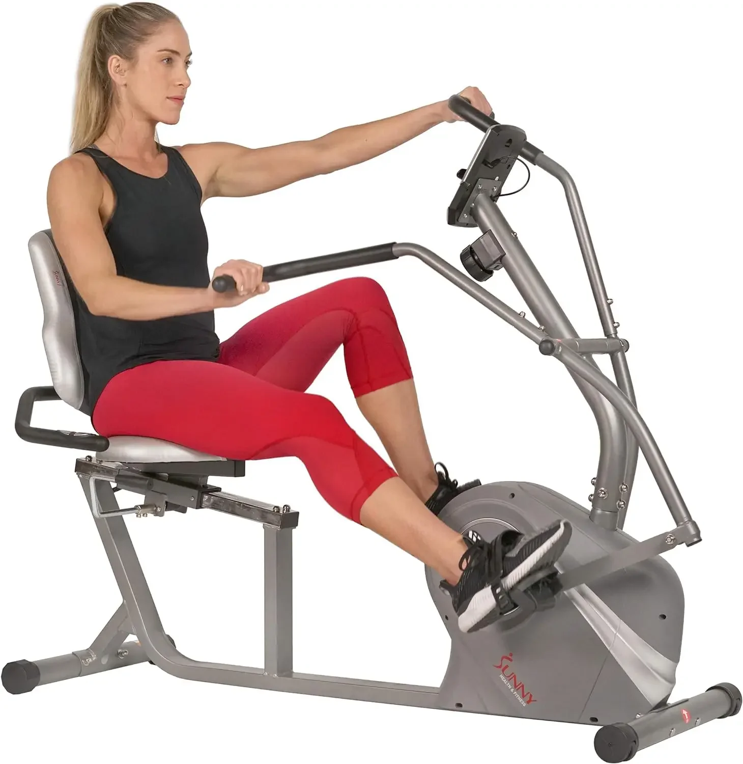 Magnetic Recumbent Bike w/Adjustable Wide Cushion Seat, Home Stationary Exercise Machine for Adult/Seniors, Optional Arm Exercis