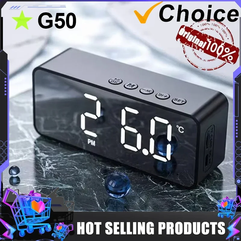 

2025 G50 Wireless Bluetooth Speaker with FM Mini Card Mirror LED Digital Alarm Clock Audio Stall Receiving K Voice Prompt Decor