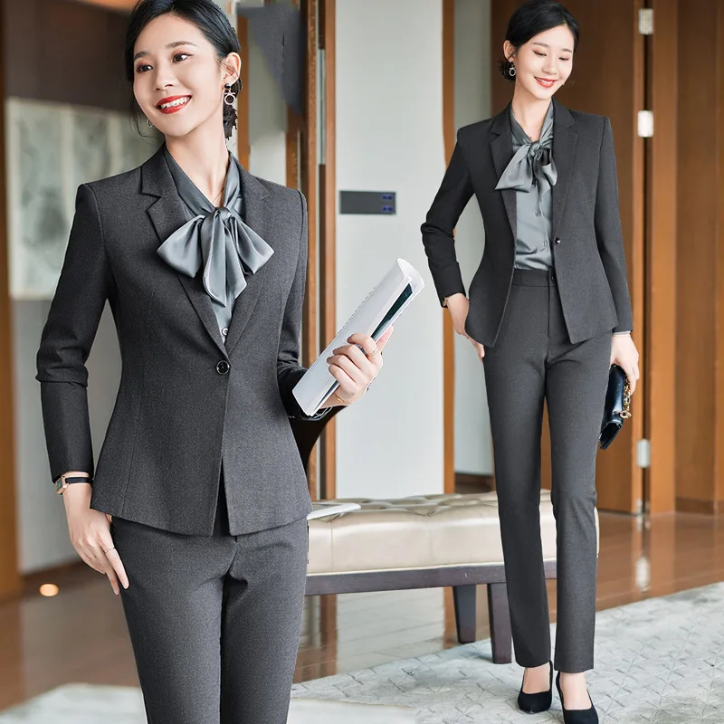 

High-End Suit Female Work Clothes Long Sleeve 4s Shop White Collar Office Wear Sales Department Suit Hotel Manager Business Wear