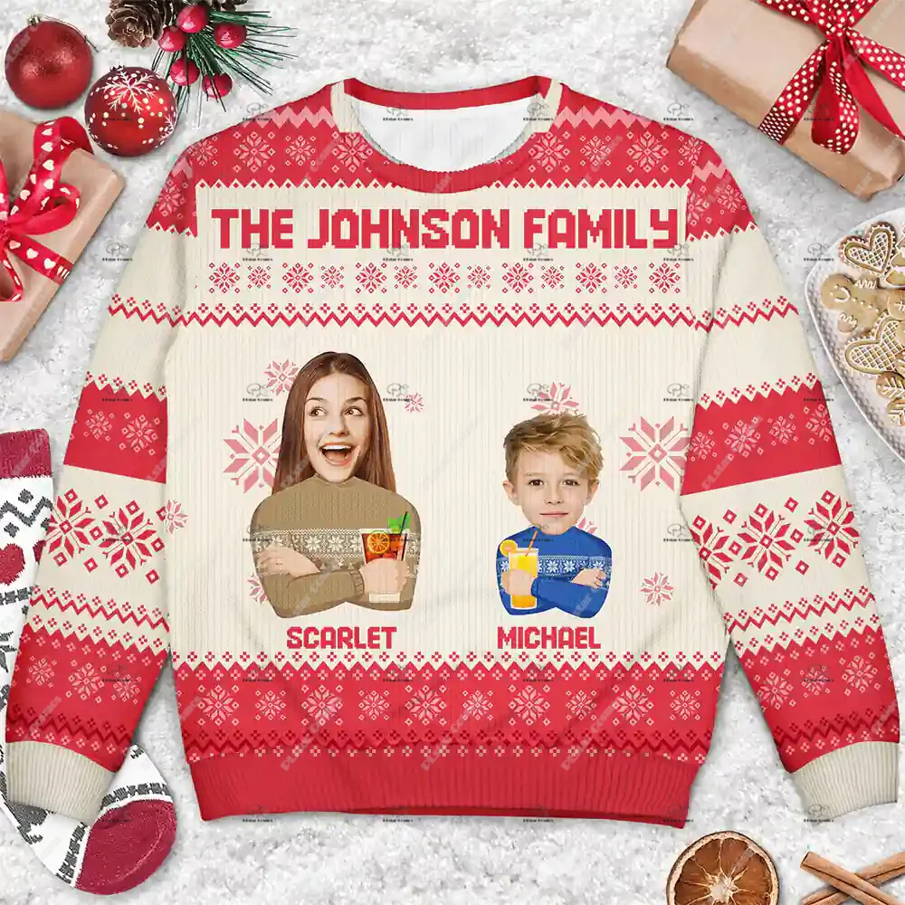Custom Name Photos Christmas Couple Family Pet Outfit Vintage Ugly Sweater 3DPrint Harajuku Pullover Casual Funny Long Sleeves 1