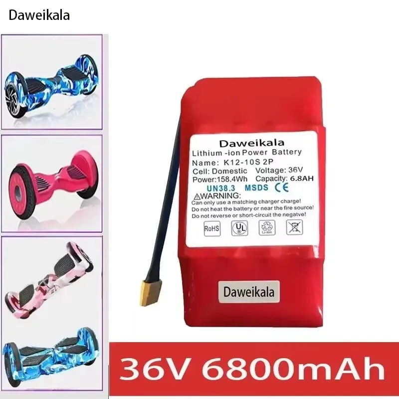 

36V 6800mAh Lithium-ion Rechargeable Battery Pack-High Capacity Power Supply for Hoverboard,Electric Unicycle,Self-Balancing Sco