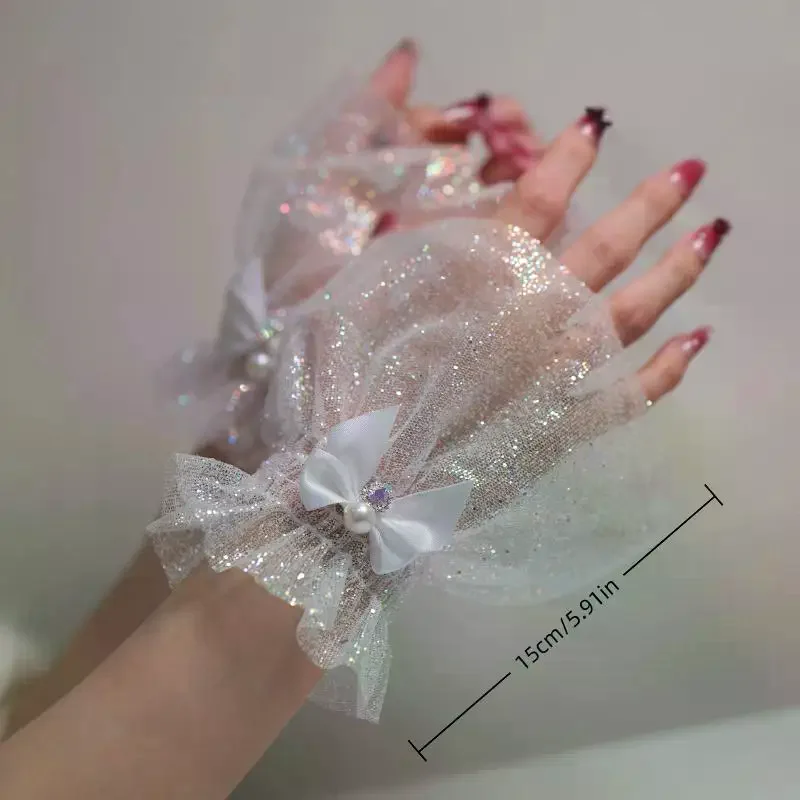 Attrezzatura fotografica per unghie Fiocco corto Polso in rete Maniche finte Polsino falso decorativo per sposa Articolo in tulle Nail art Scatta foto di sfondo