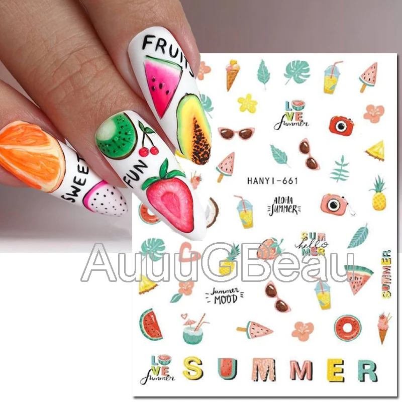 Nail Art 3d Back Glue Sticker Tropic Leaves Sunglass Summer Fruits decalcomanie decorazione per unghie Salon Beauty