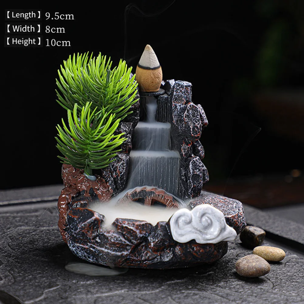 B Incense Burner Mountains River Waterfall Fragrance Fireplace Backflow Smoke Censer Holder Decoration for Home