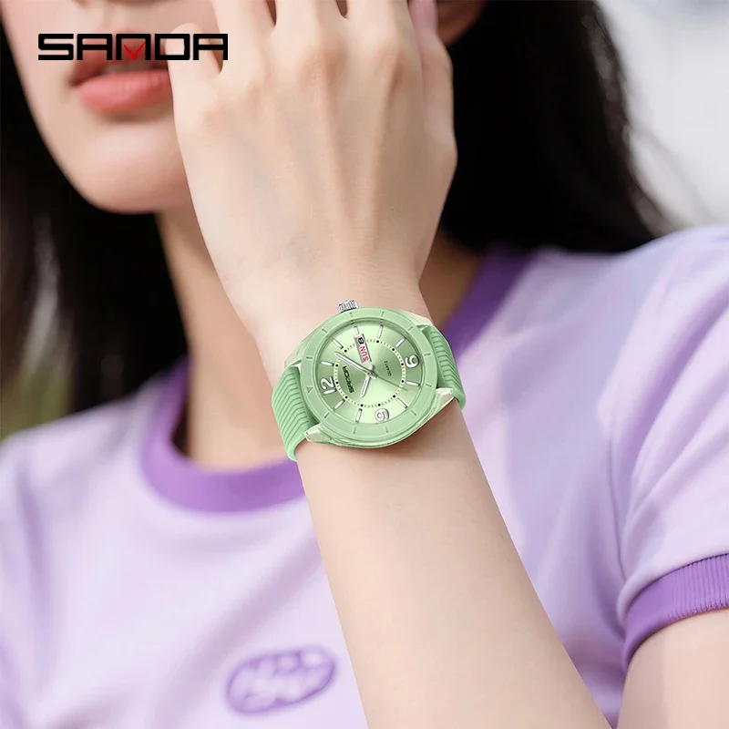 SANDA Quartz Watch for Women Waterproof Auto Date Week Elegant Luxury Ladies Sports Wristwatch Waterproof Analog Women's Watch