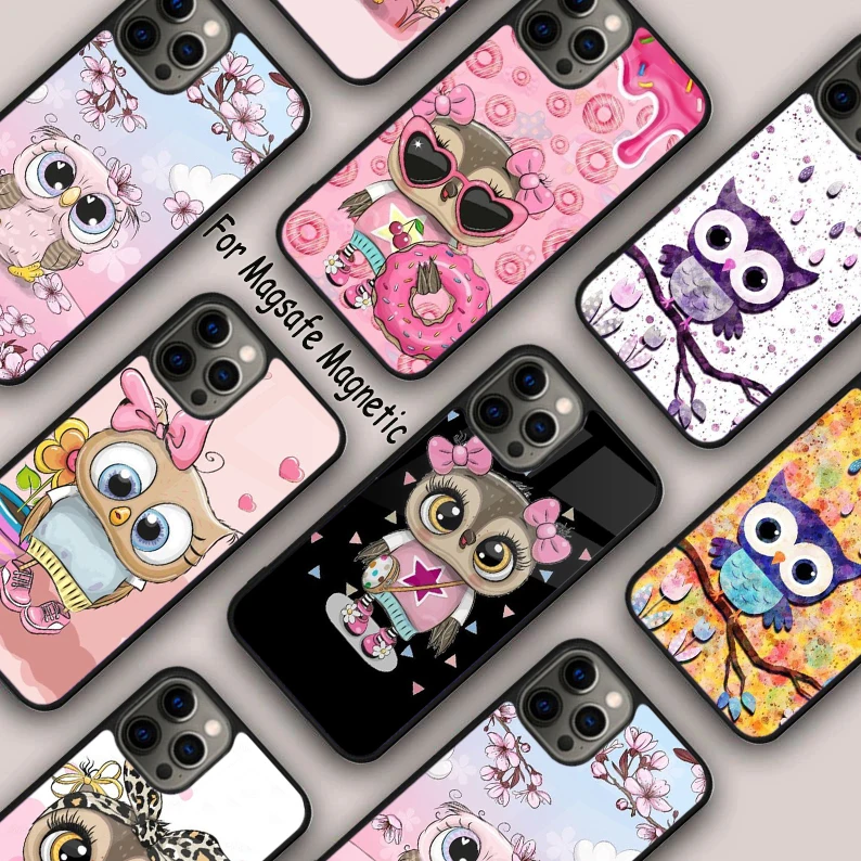 

Cute Cartoon Owl Magnetic Phone Case For APPLE iPhone 17 Air 16 14 13 12 Pro Max 15 Plus Wireless Charge With MagSafe Cover