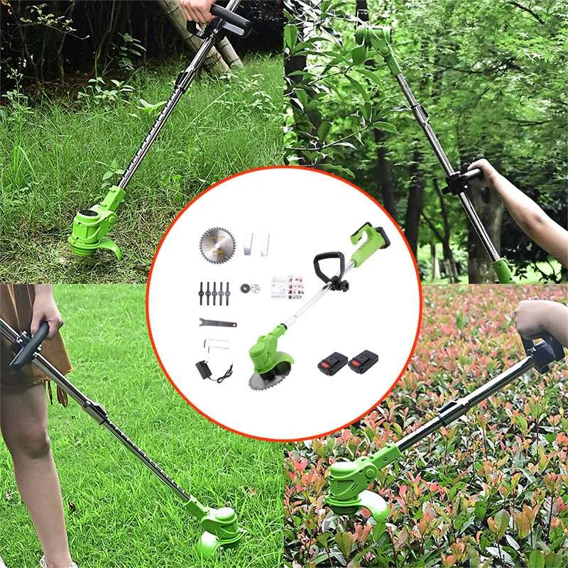 800W 12V 24V Electric Lawn Mower Rechargeable Li-ion Cordless Grass Trimmer Weeder Grass Pruning Garden Tools With 2Pcs Battery