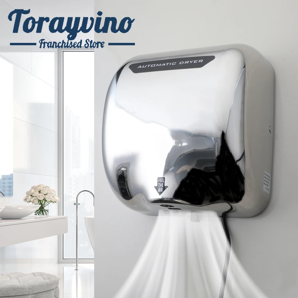 Torayvino Automatic Hand Dryer 304 Stainless Steel Sensor Household Hair Drying Device Bathroom Hot Air Electric Heater Wind