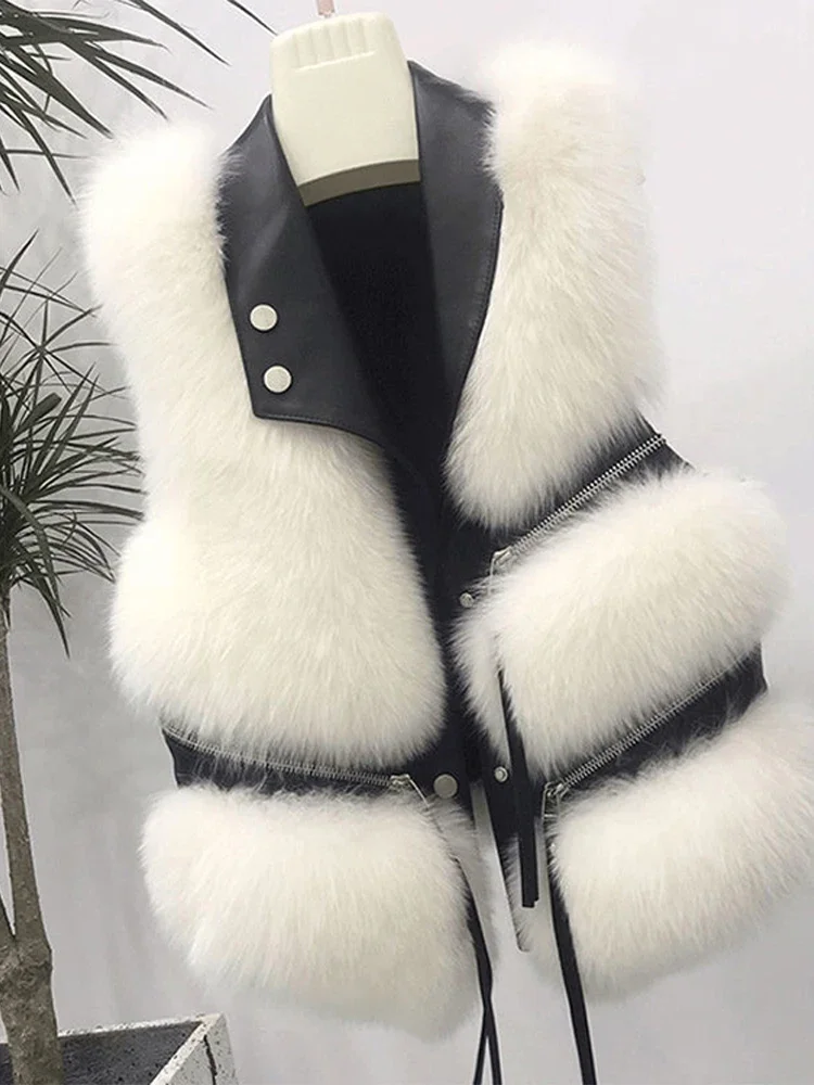 

Faux Fox Fur Jacket Women Street Sleeveless Loose Solid Female Waistcoat Autumn Winter Zipper Fluffy Thick Warm Lady Coat A346