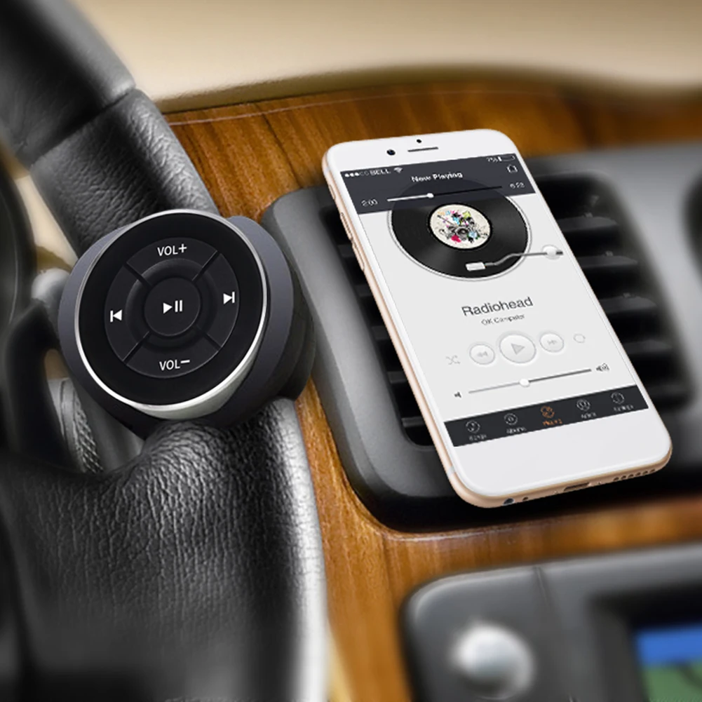 

Bluetooth-compatible Car Media Remote Control Lightness and Portability No Space Occupy Steering Wheel Bike Handlebar for iOS