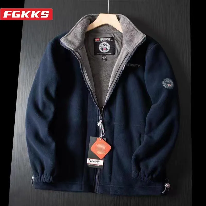 FGKKS 2024 Outdoor Casual Jacket For Men Cotton Cashmere Warm Coat High Quality Design Hot Street Wear Jacket For Men