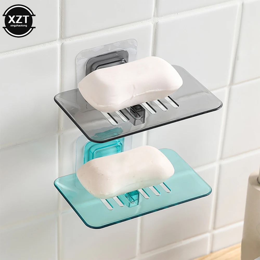 Punch-Free Soap Drain Box Transparent Case Soap Holder Suction Cup Wall-Mounted Storage Plate Tray Bathroom Container Organizers