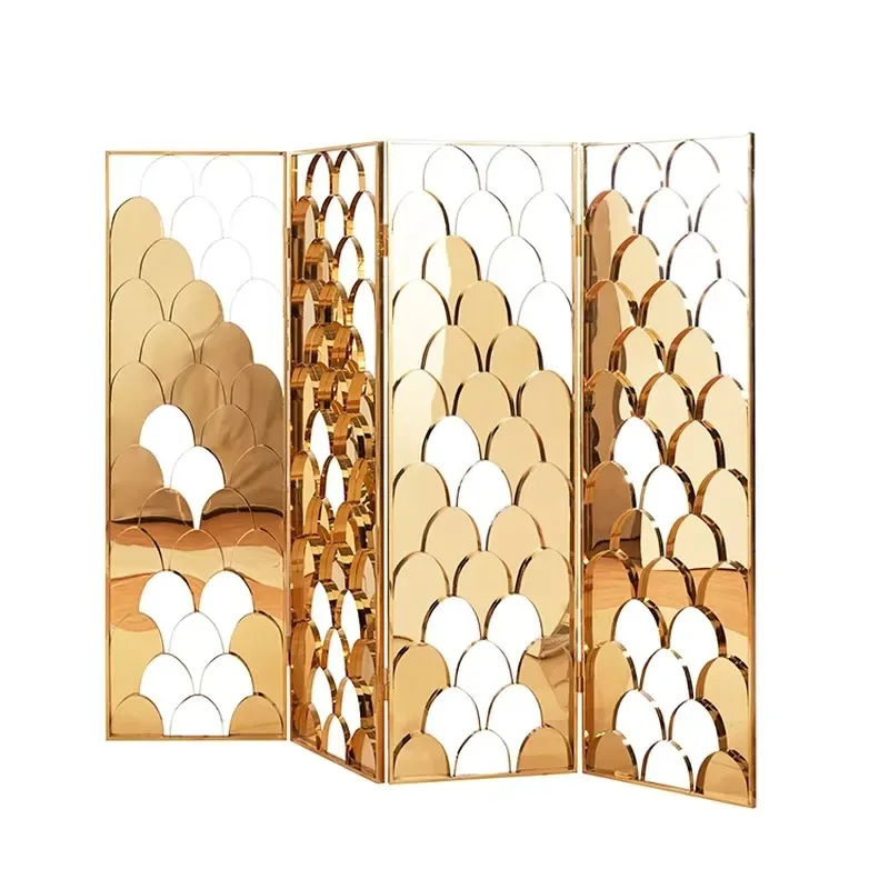 Gold Stainless Steel Laser Cut Folding Screen Door Design Room Divider Hotel