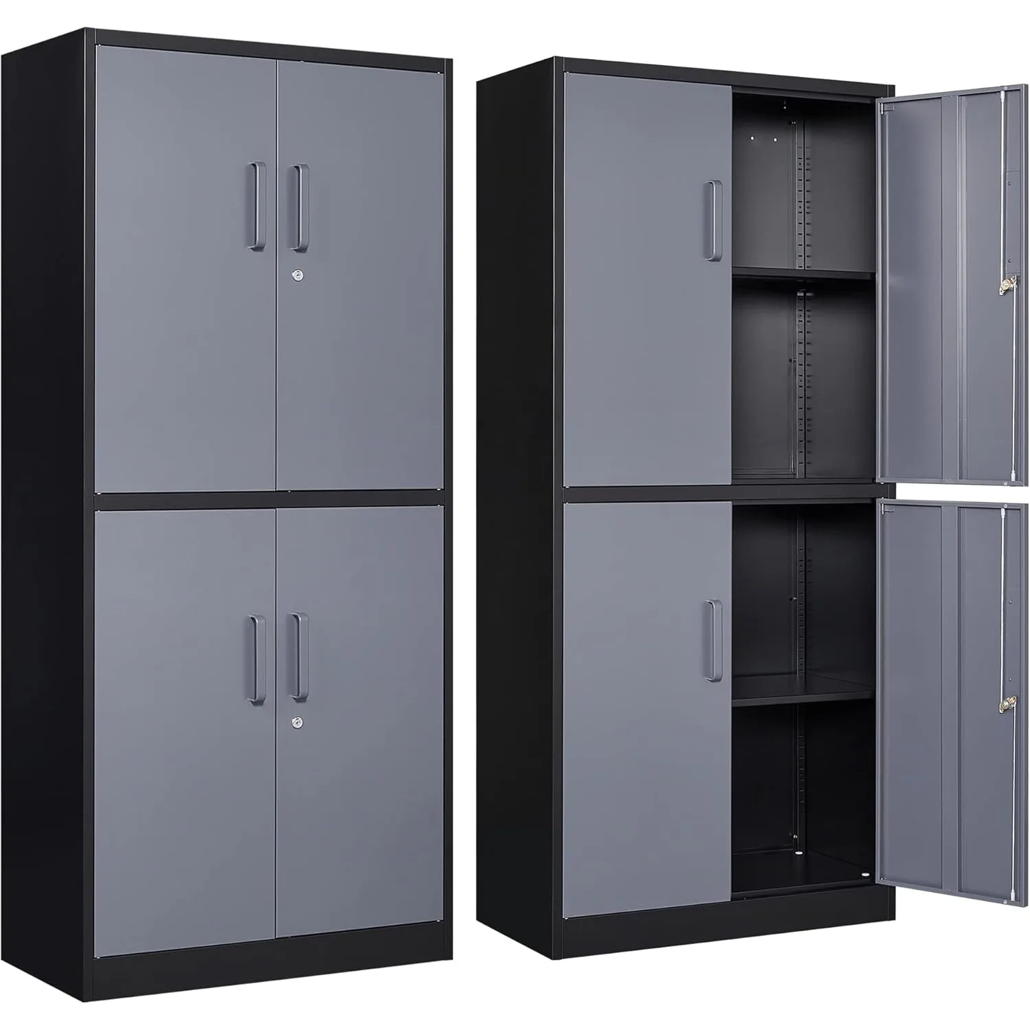 

Metal Storage Locking Cabinet with 4 Doors and 2 Adjustable Shelves,71" Lockable Garage Tall Steel Cabinet (Gray Black)