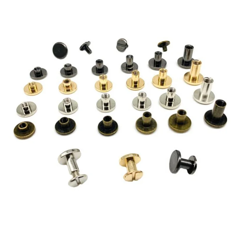 100sets Round Flat Head Leather Fasteners Sturdy Binding Rivets Male and Female Screws Belt Accessories Garment Trimmings