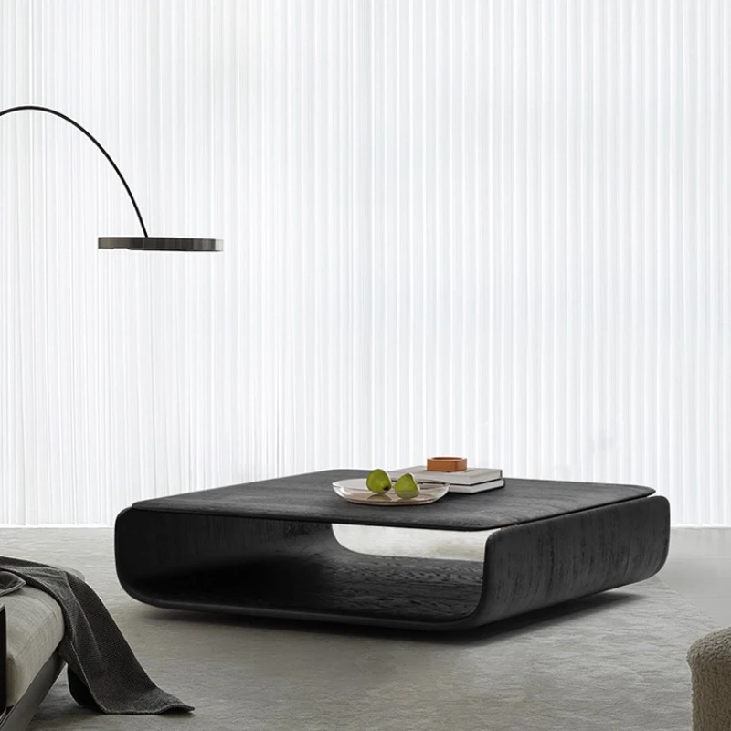 

Italian minimalist art creative square solid wood coffee table high sense designer wabi sandy wind villa