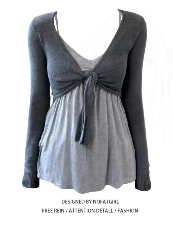 

plus Size Knitted V-Neck Belted Cardigan Women's Spring Inner Tank Top Set Korean Style Pure Desire Fashion Two-Piece Suit