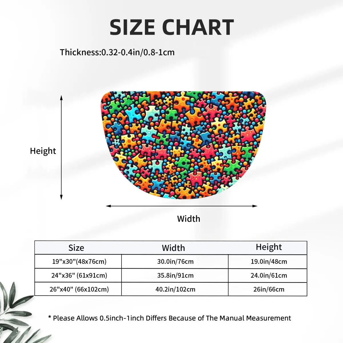 Autism Awareness Colorful Puzzle Piece Print Soft Flannel Half Round Doormat Non Slip Bathroom Mat Absorbent Floor Carpet