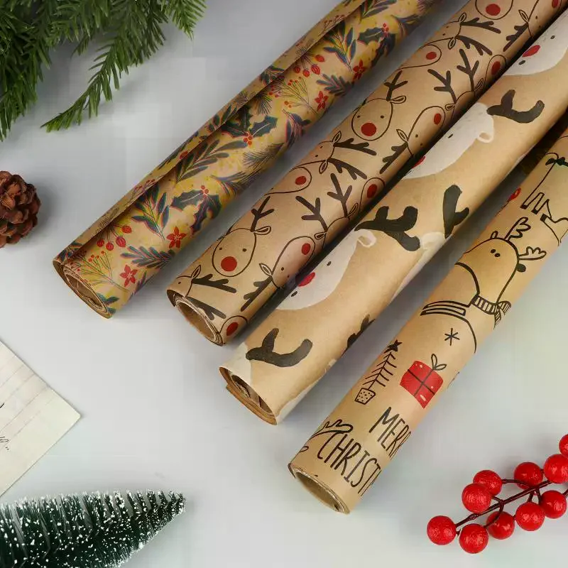 

Christmas Gift Wrapping Paper Kawaii Cute Reindeer Wrapping Paper Kraft Paper Xmas Party Favors Decoration Handmade Gifts