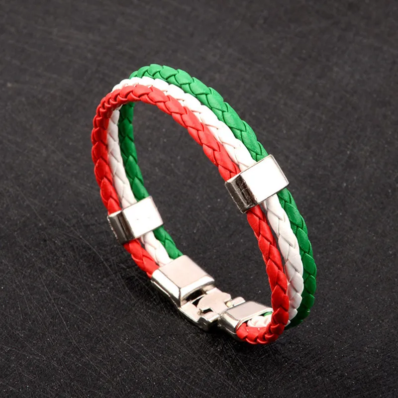 Fashion Russia Spain France Brazil Flag Leather Team Bracelet Men High Quality Football Fans Couples Gift Jewelry