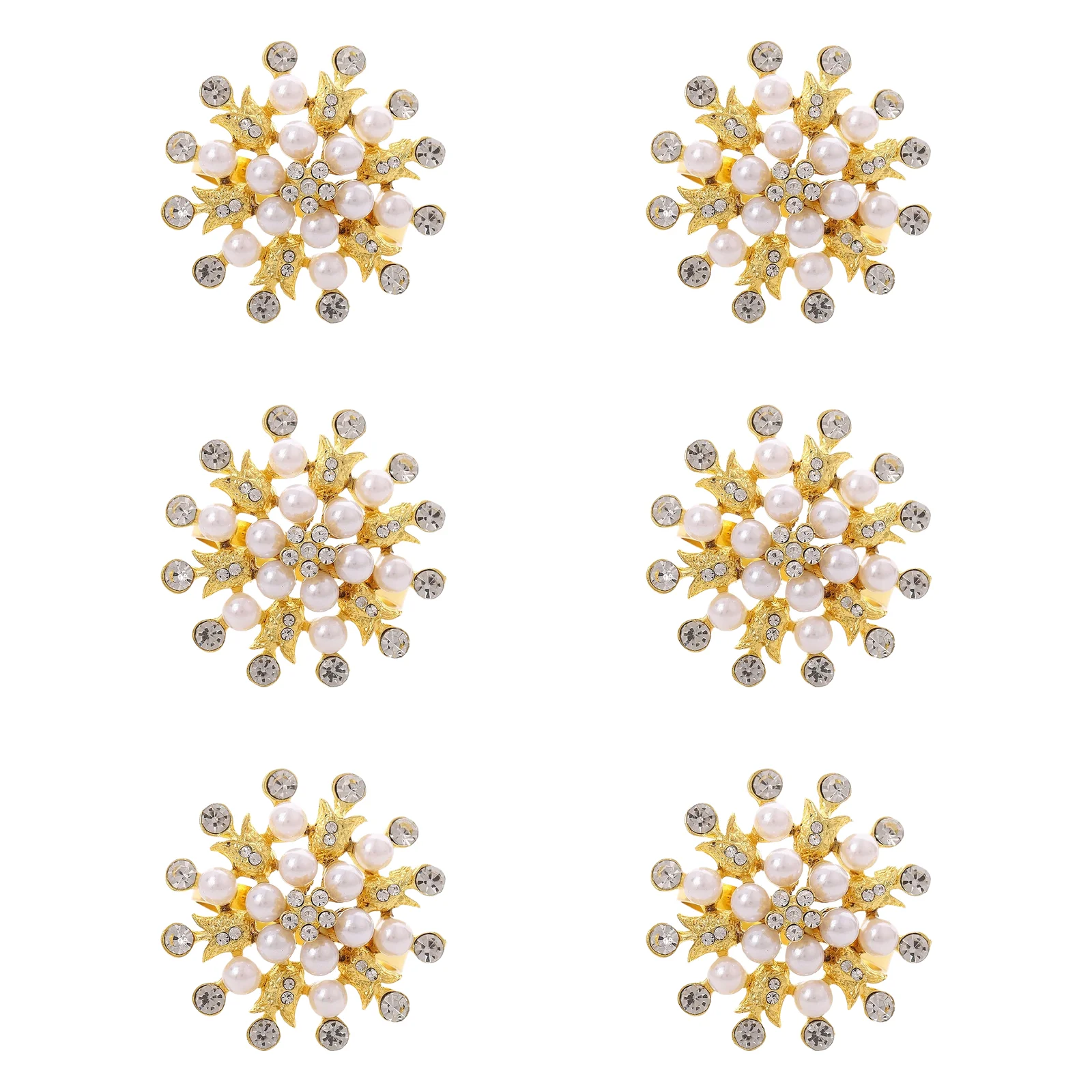 

Table Decor Napkin Ring Gold,Silver Hollow Flower Design Pearl Embellishment Metal Alloy Material Zinc Alloy Construction