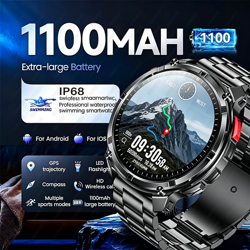 

Новые смарт-часы T-Rex3 Pro 2026 года с аккумулятором 1100 мАч, GPS-трекером, водонепроницаемостью 5ATM, для спорта и бега, с компасом, для активного отдыха, военные смарт-часы