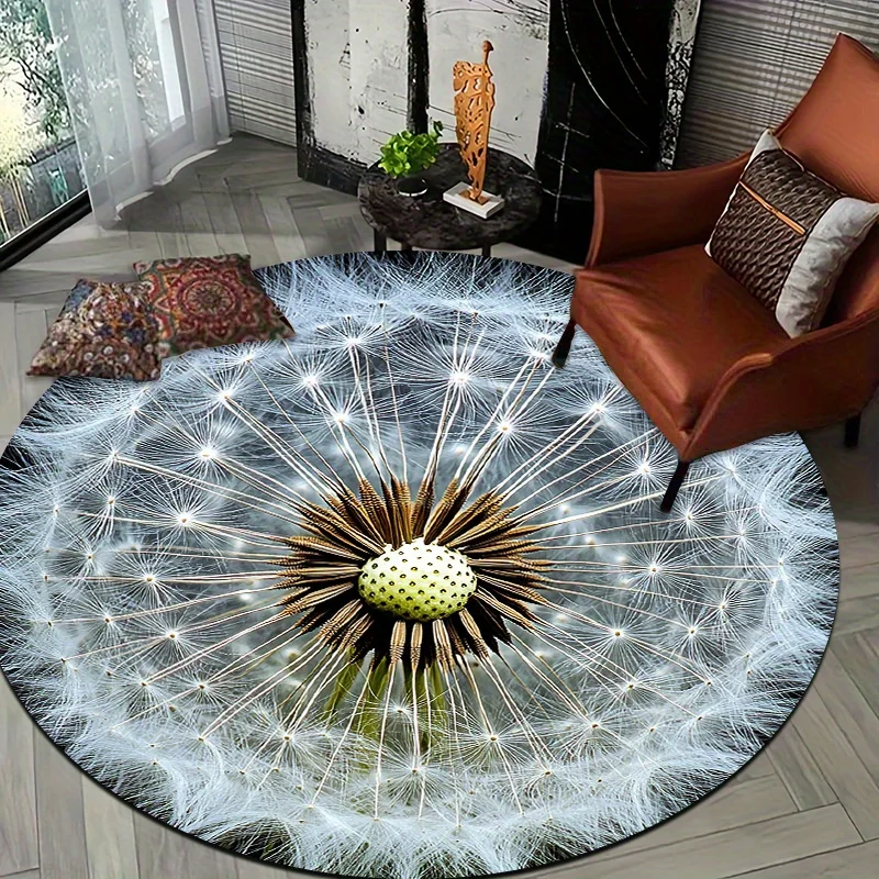 Realistic Dandelion Round Rug Large White Dandelion Floral Pattern Circular Mat Modern Aesthetic Decor Floor Mat  Indoor  Decor