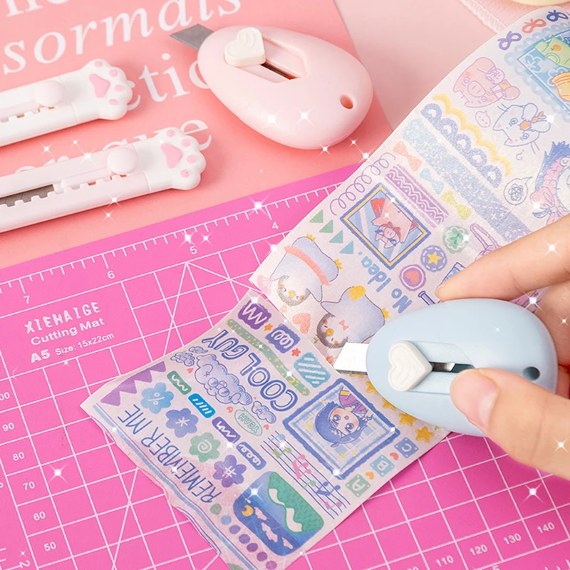 Faca utilitária kawaii mini, fofo, desenhos animados, de papel, faca caixa, cortador, estudante, artesanato portátil, artesanato, papelaria