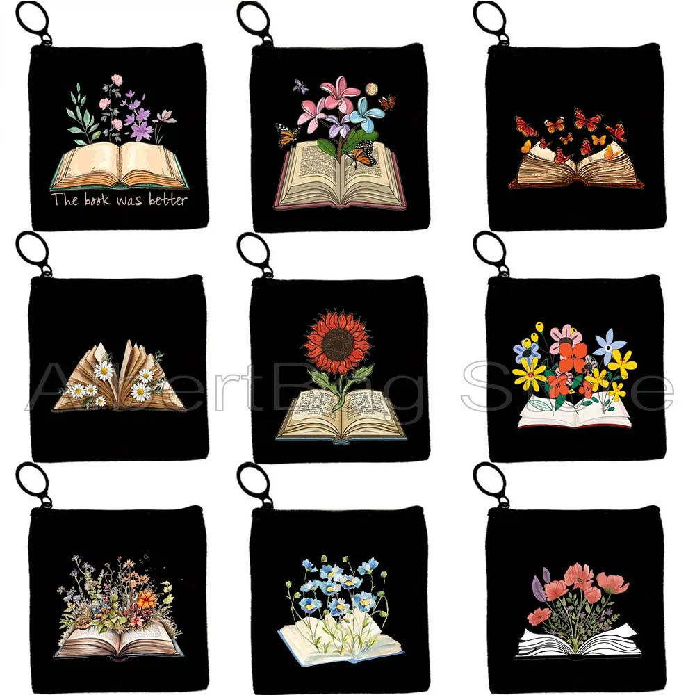 

Butterflies Flowers Growing From Book Floral Watercolor Open Book Aesthetic Books Gifts Canvas Key Coin Purse Bag Wallet Pouch
