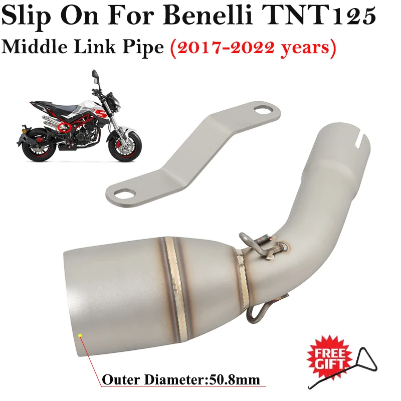 

Slip On For Benelli TNT125 TNT 125 2017 - 2022 Motorcycle 51MM Exhaust System Middle Link Pipe Escape Stainless Steel Muffler