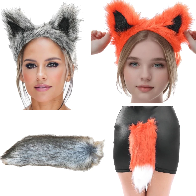 Handgemaakte namaakbont vossen Wolf oren hoofdband Halloween Kerstmis Cosplay kostuum accessoires harige dierenoren haar hoepel