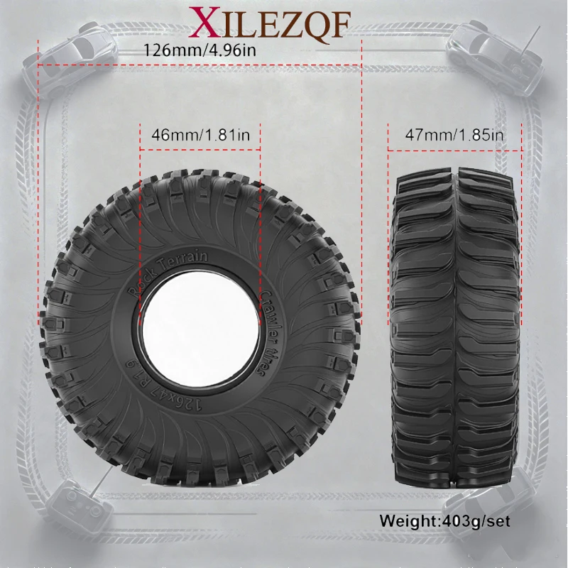 4Pcs 1.9 Inch Rubber Wheel Tire Set RC Crawler Upgrade Parts for 1/10 Axial SCX10 90046 TRX4 TRX6 D90 Wraith Redcat GEN7 GEN8