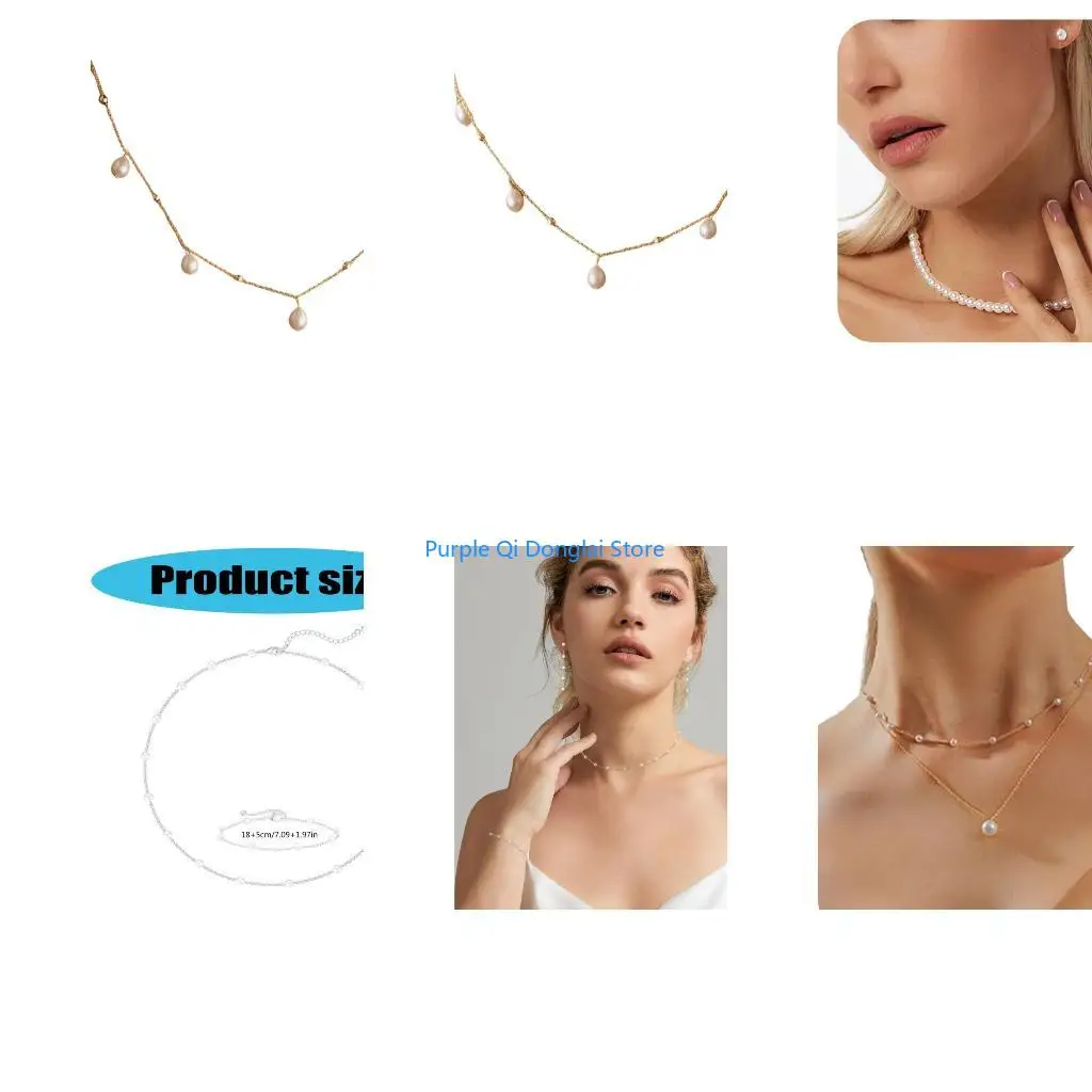 L21E Modern Two Tone Pearls Choker Set Allergy Resistant Alloy Necklace Bracelet For Daily Wear