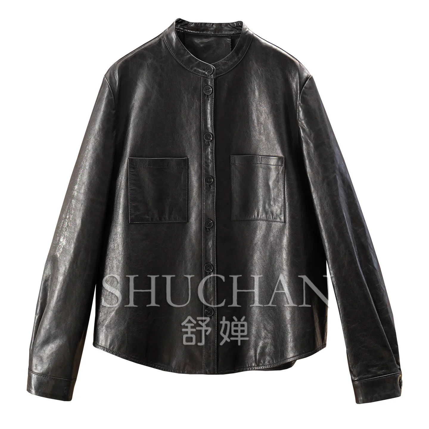 Low-key Luxury  Loose Heavy Sheepskin Crew Neck Jacket Women's 97M0  Real Leather Jacket Women Blazer Femme