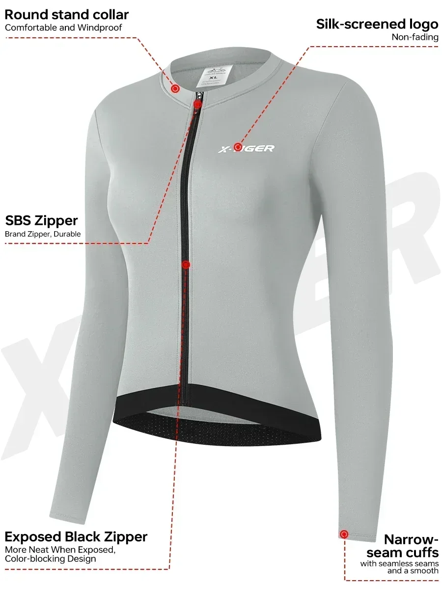 X-TIGER Damen Winter-Fleece-Radtrikot, langärmelig, winddicht, warm, Rennradjacke mit 3 Taschen, Fahrradbekleidung, Oberteile – Detail 4