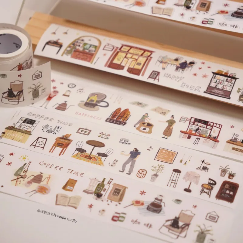 Enjoy Coffee Girl Walk The Dog Die Cut Washi YUPO Tape Craft Supplies DIY Scrapbooking Card Making Decorative Plan Sticker